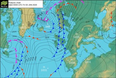 Mountain weather synoptic chart from the met office