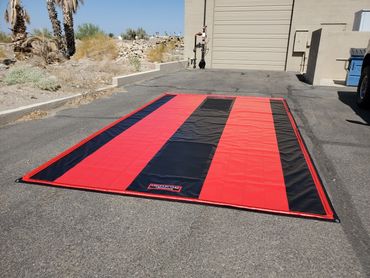 pit mat, contain-mat, containmat, pit tarp, jack pad, work mat, pit mat with dam