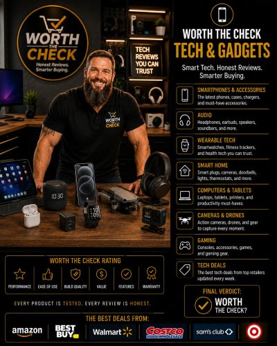 Man showcasing tech gadgets for Worth The Check reviews.
