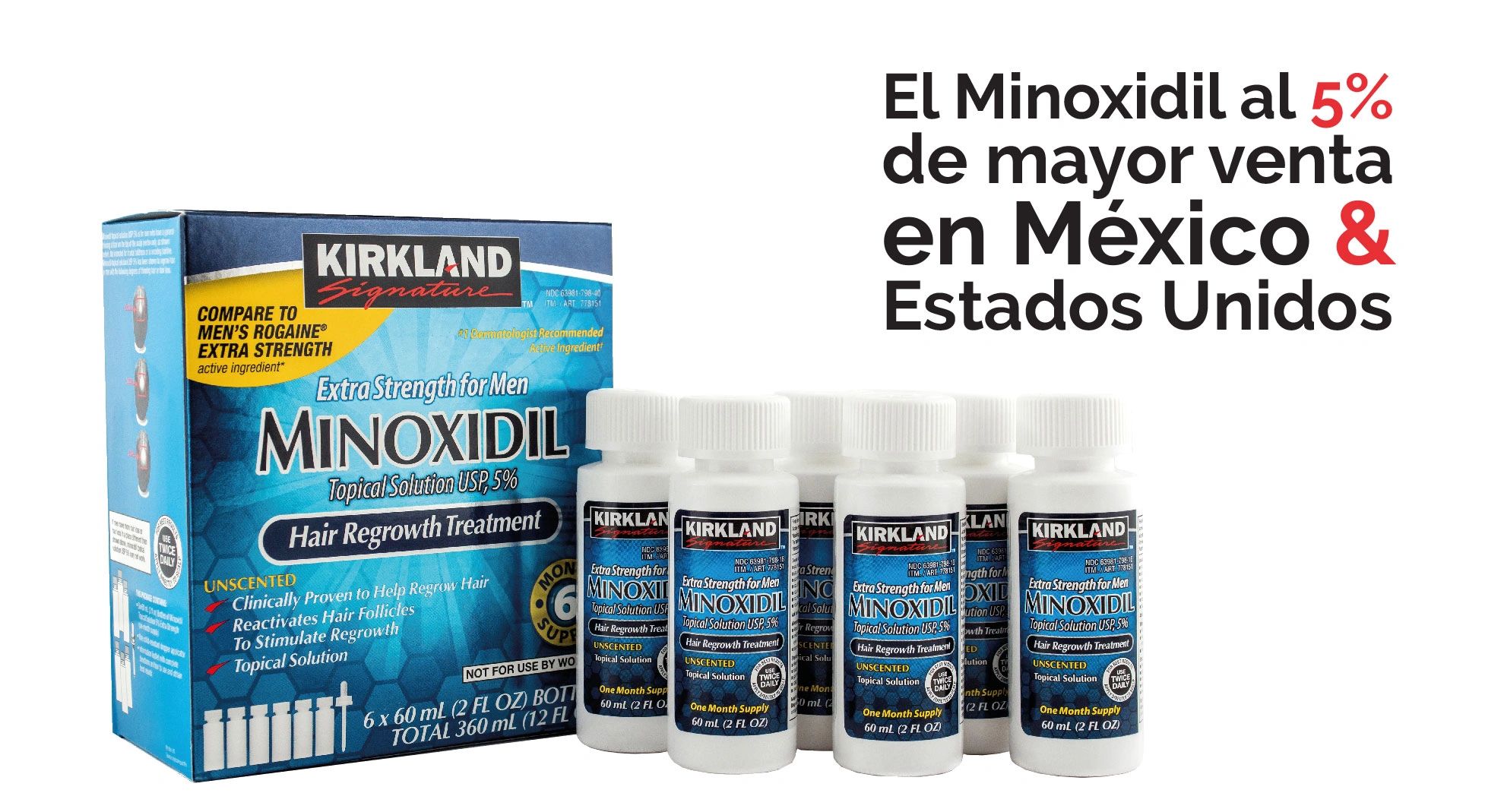 Minoxidil Kirkland 5% Solución Tópica Hair Regrowth Treatment. 