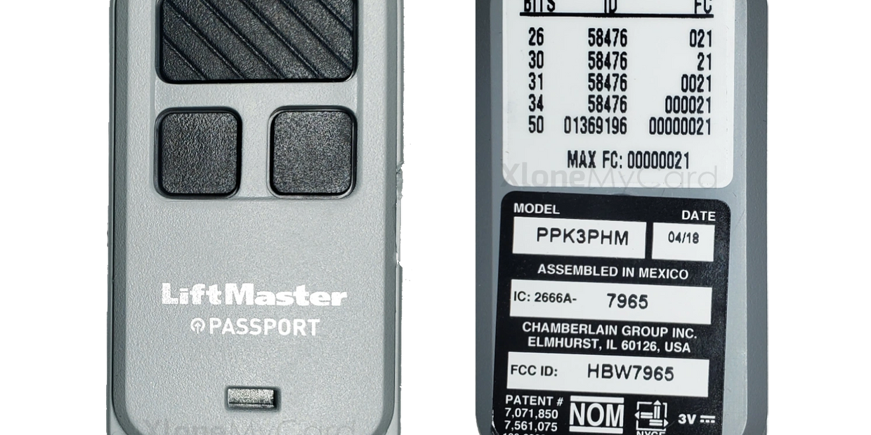Copy / clone Passport LiftMaster PPK3PHM garage remote RFID key fob 