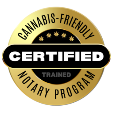 Gold seal for cannabis-friendly notary certification.