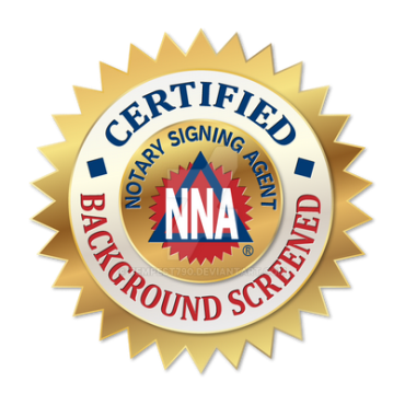Certified background screened notary signing agent badge.