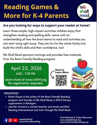 Reading games event for K-4 parents to support children's reading skills on April 22, 2026.