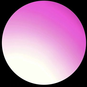 A circular gradient transitioning from white to bright pink on a black background.