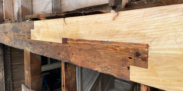 Traditional “scarf” joint on a 1798 second story Girt.