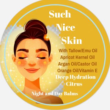 Illustration of a woman with glowing skin promoting a citrus hydration balm.