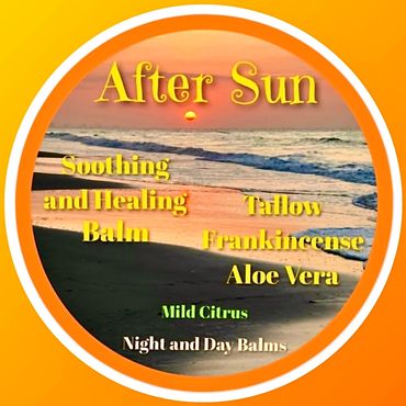After Sun soothing balm with tallow, frankincense, and aloe vera in mild citrus scent.