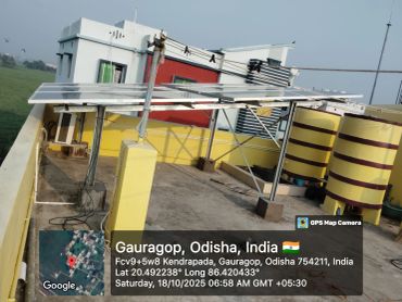Solar panels installed on a rooftop in Gauragop, Odisha, India.