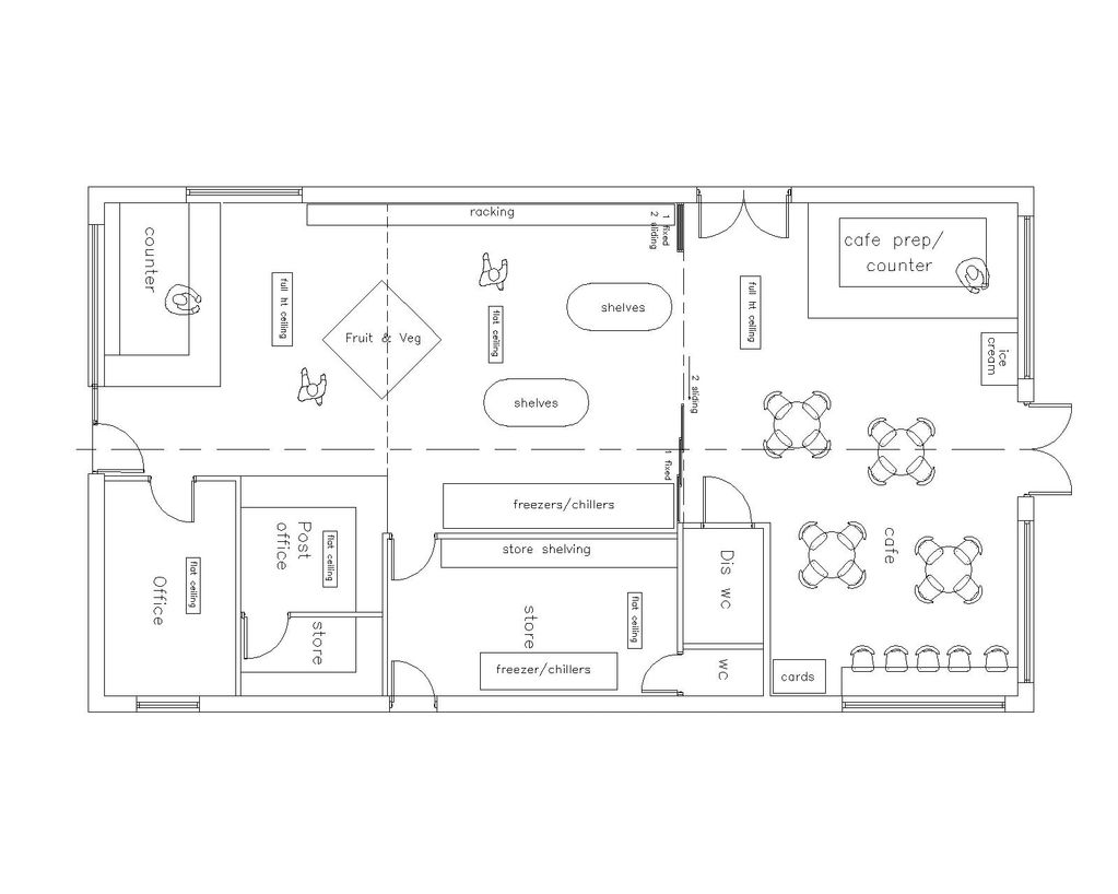 Floor plans for a community shop & communal space.