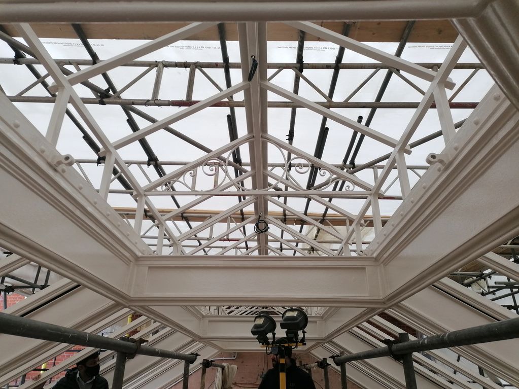 painted structure of the orangery ready to be glazed