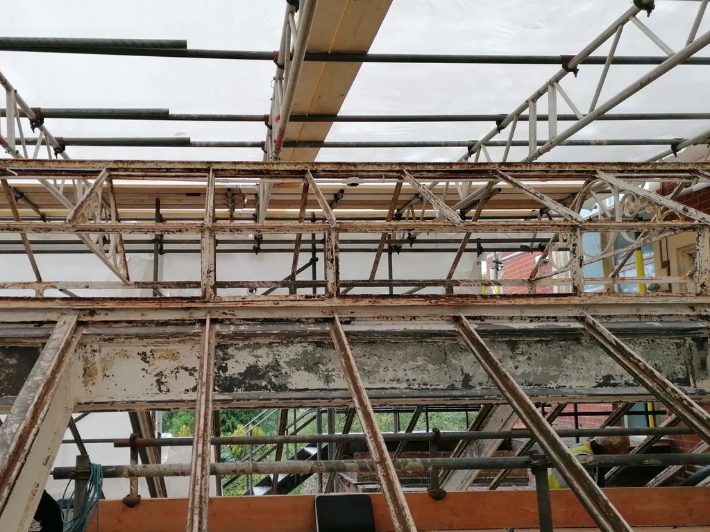 Victorian orangery structure during refurbishment works.