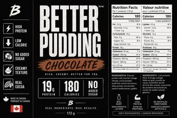 Chocolate Better Pudding with high protein and no added sugar.