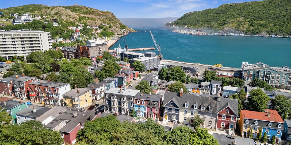 View of the narrows and St. John's Harbour with character downtown homes.
