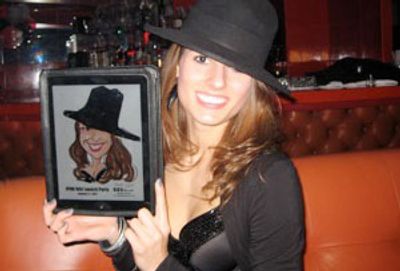 digital caricature of girl in black hat on Ipad