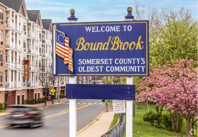 Welcome sign for Bound Brook, the oldest community in Somerset County.