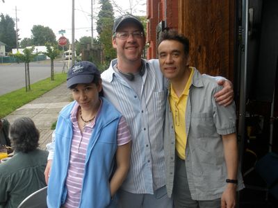 On set of the "Portlandia" pilot in Portland, OR in 2010 with Carrie Brownstein and Fred Armisen. 