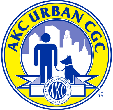 Logo of AKC Urban CGC featuring a person and a dog with city skyline.