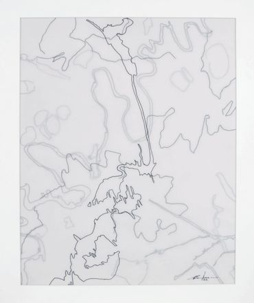 Ink drawing on layers of translucent vellum.