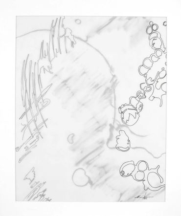 Ink and graphite drawing on layers of translucent vellum.