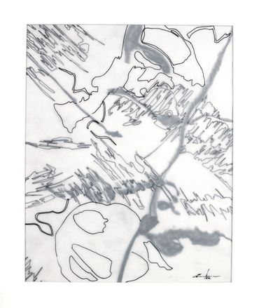 Ink and graphite drawing on layers of translucent vellum.