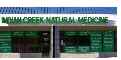 Indian Creek Natural Medicine storefront offering chiropractic, nutrition, massage, and podiatric services.