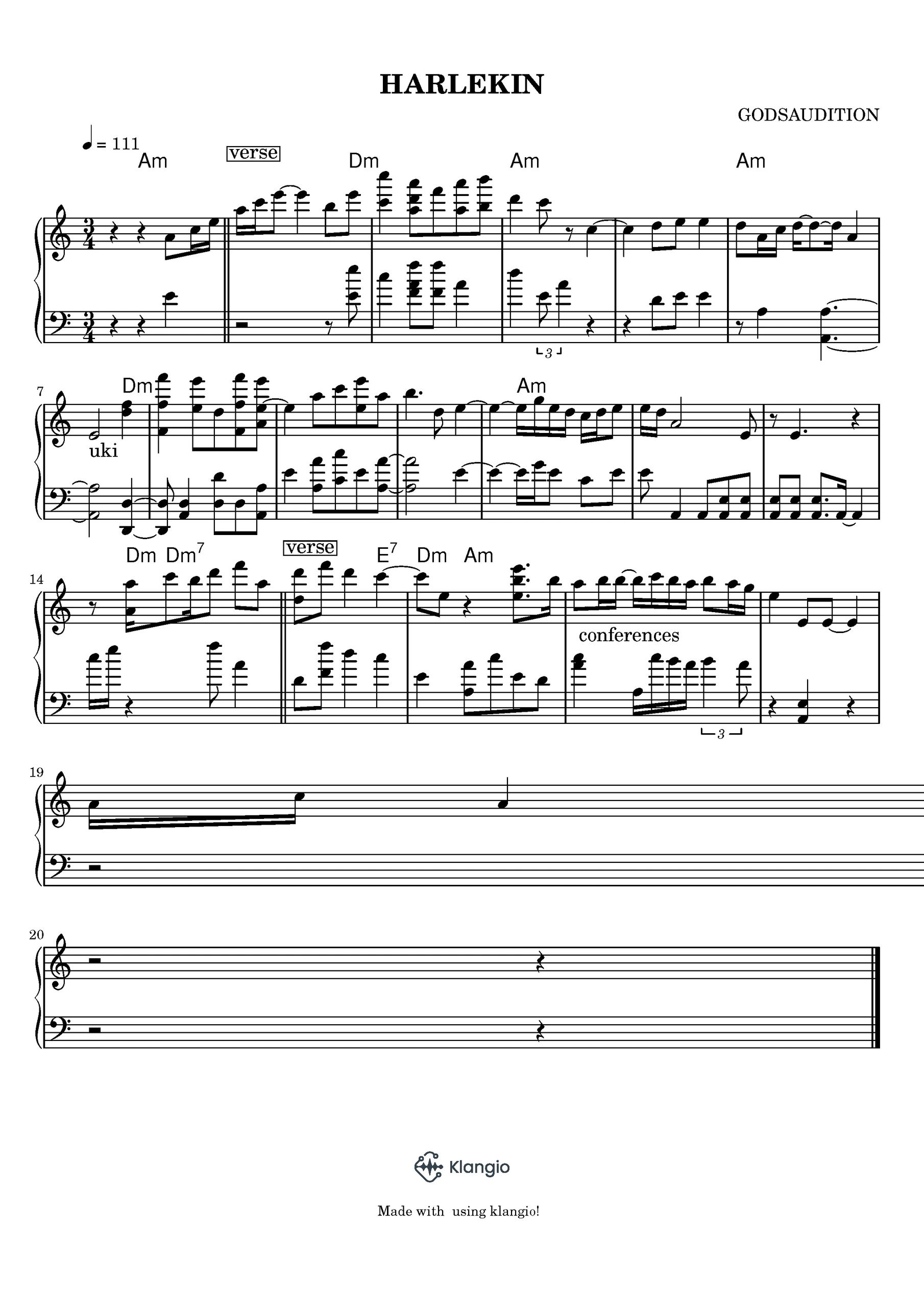 Sheet music for 'Harlekin' by Godsaudition.