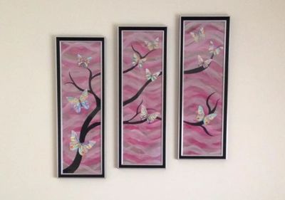 Rainbow butterflies on a tree painting on paper