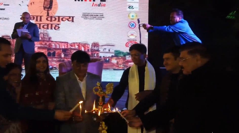 Chief Guest Shri Ashutosh Agnihotri lighting Lamp at Ganga Kavya Pravah Programme.