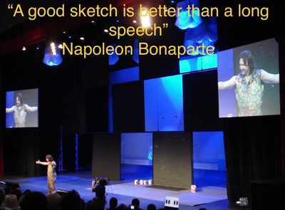 Speaker on stage with quote by Napoleon Bonaparte.