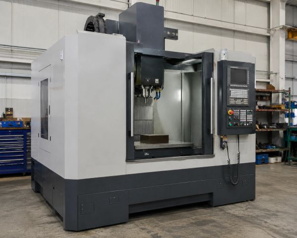 Industrial CNC milling machine in a workshop setting.