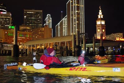 Warm hat would be wise for an evening paddle in San Francisco.