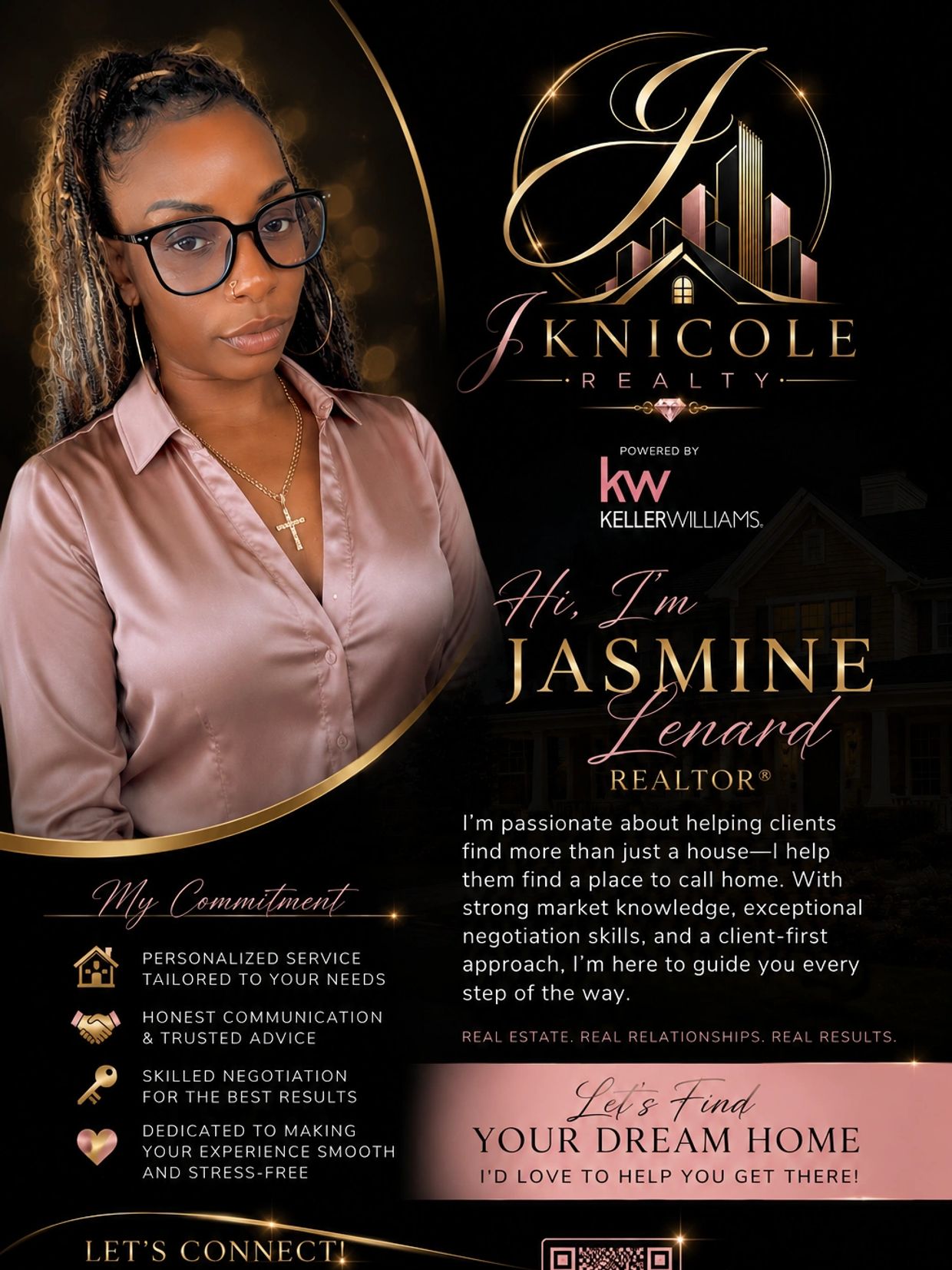 Professional real estate realtor Jasmine Lenard from J. Knicole Realty.