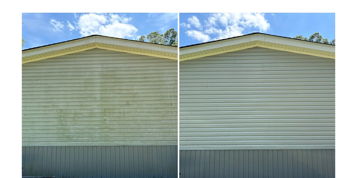 Before and after of a house washing service