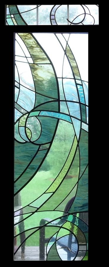 Modern Stained Glass door and transom Stained Glass privacy door Stained Glass flowing design 