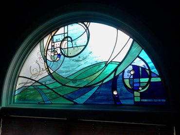 Stained Glass half round window Peacefull stained glass wave sea theme stained glass ocean theme blu