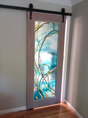 Stained Glass barn door bathroom sliding stained glass door ocean theme stained glass barn door new