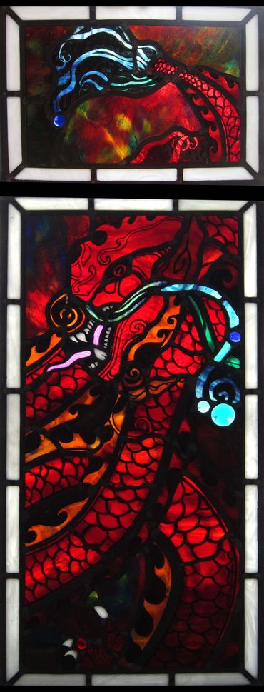 Stained Glass dragon window Stained Glass antique artwork painted Stained Glass artist dragon theme