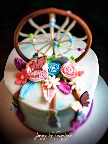 This cake could be made in any size. Shown is a 6" round two-layer cake. This cake is gorgeous for t