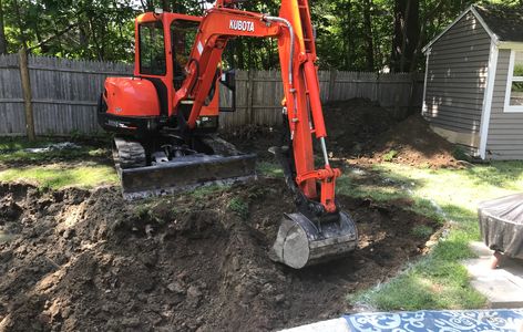 Excavator digging a 24' dia hole for a pool install
excavating contractor, Atkinson NH 