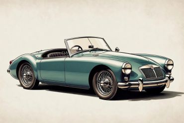 Classic green convertible car illustration.