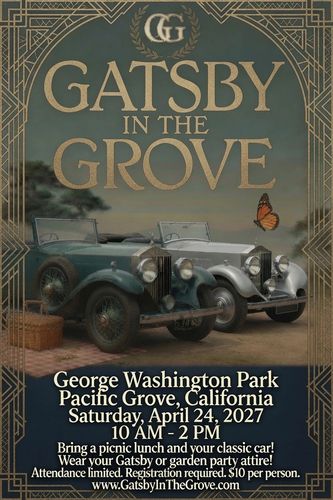 Gatsby in the Grove classic car and picnic event poster.