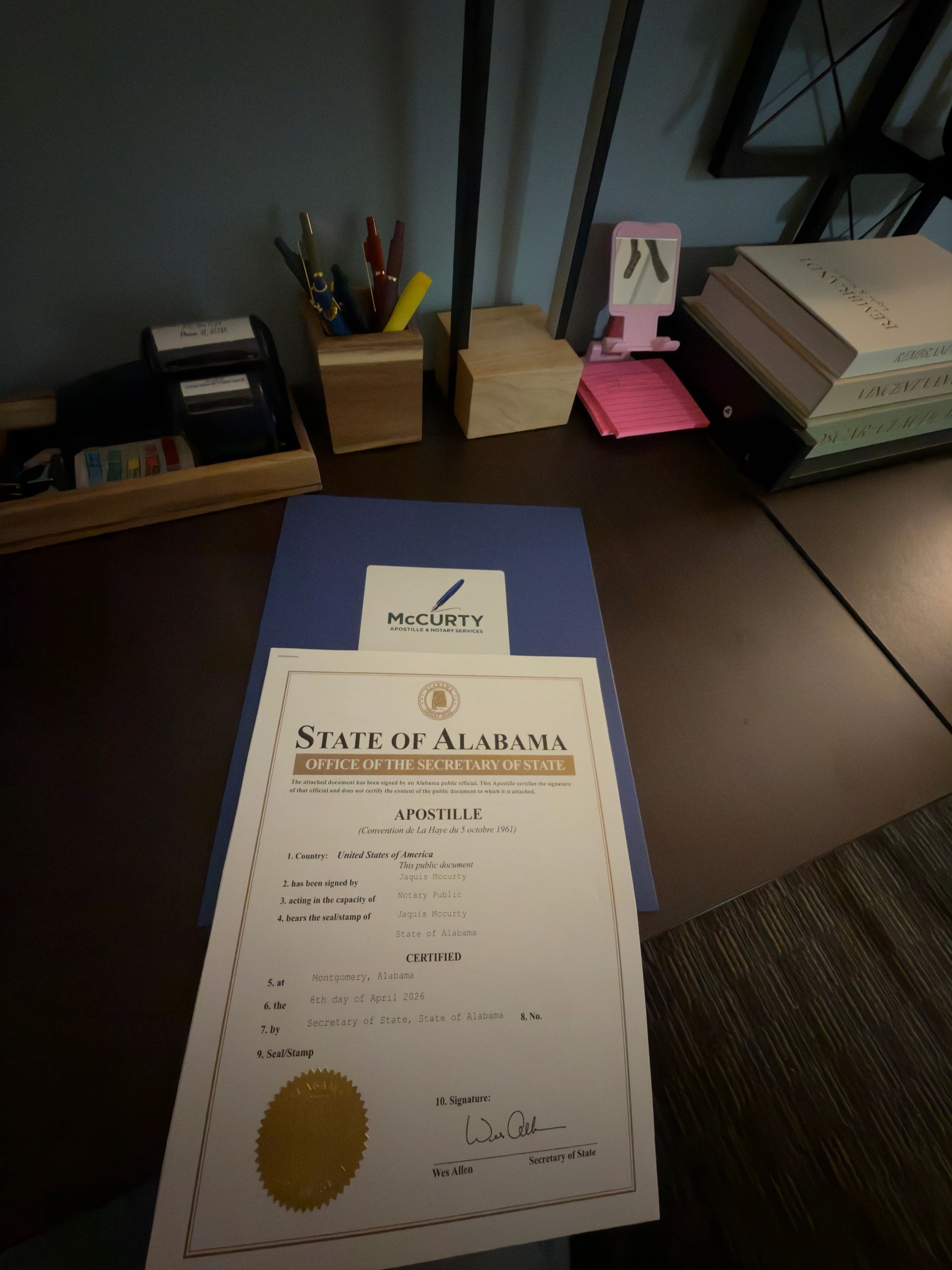 Completed Alabama apostille power of attorney