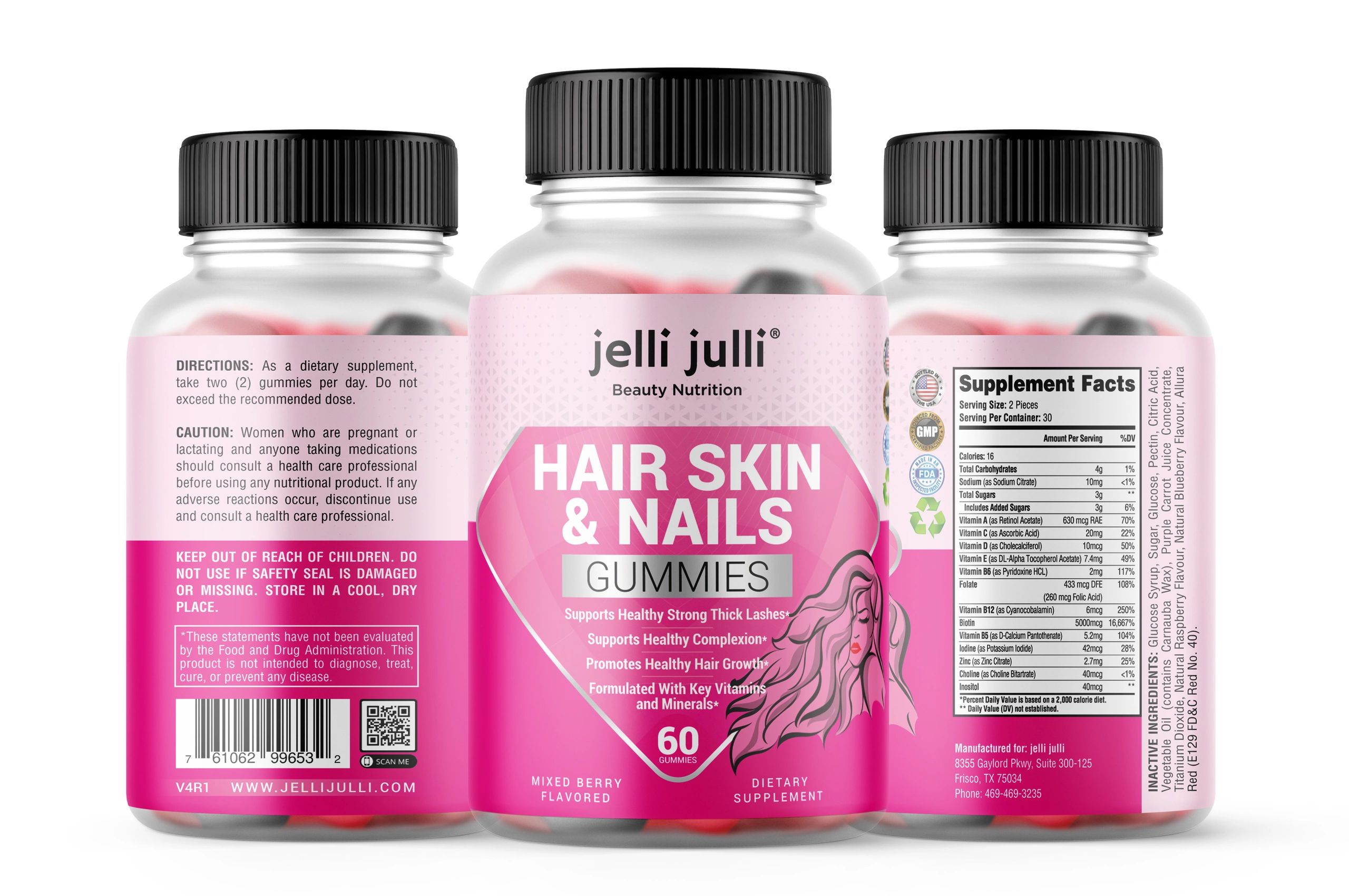 jelli julli Hair Skin & Nails Gummies Vitamins for hair growth.