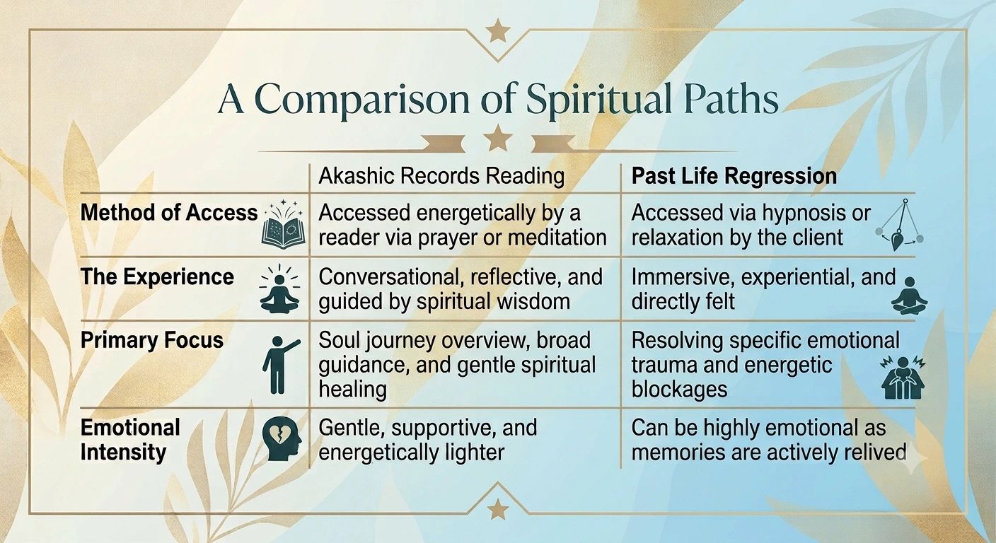 Comparison table between Akashic records reading and past life regression