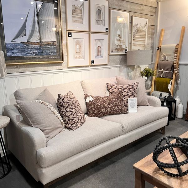 White sofa with decor pillows