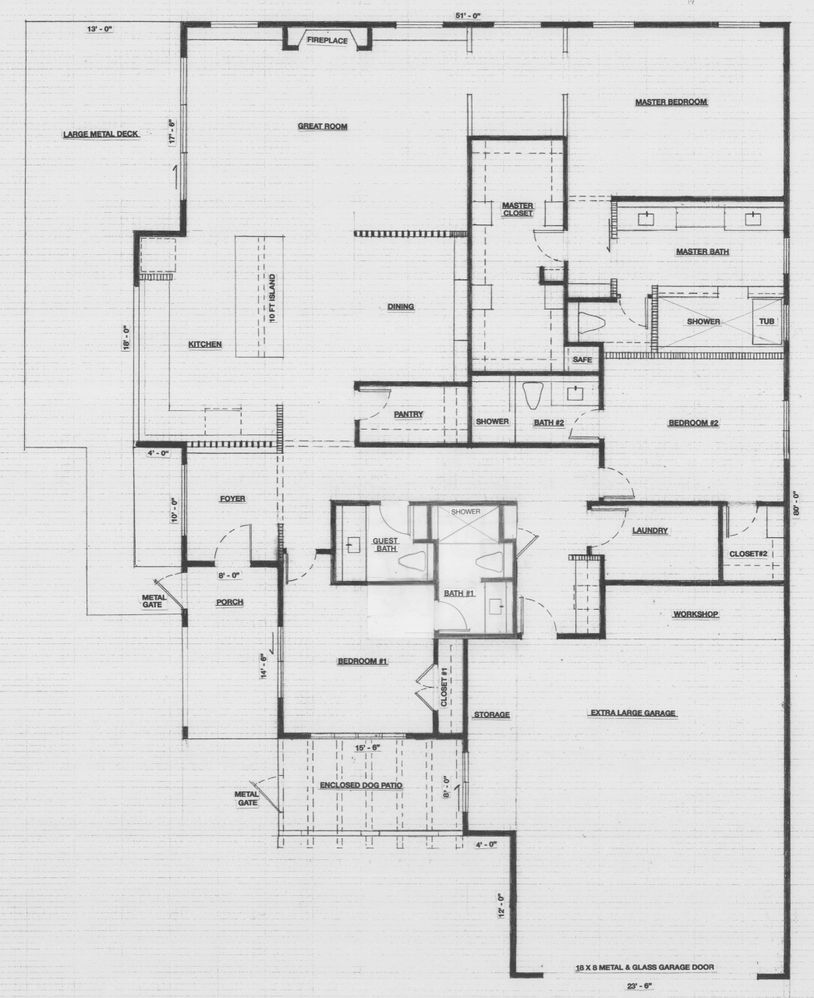 Detailed architectural floor plan of a residential home with labeled rooms and features.