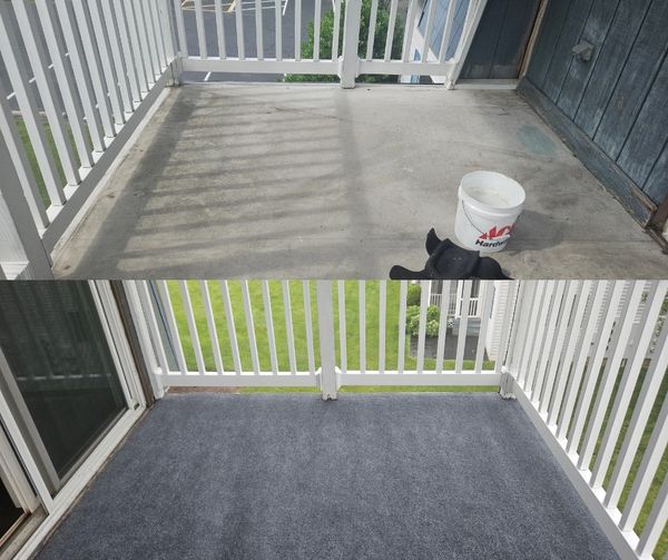 Before and after of a carpeted patio for added traction in Milton, DE