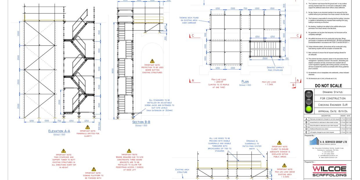 Technical scaffold design blueprint for construction planning and safety compliance.