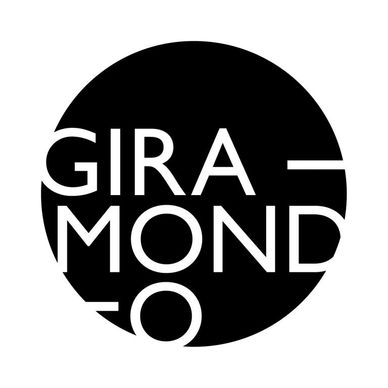 Black circle with white text saying 'GIRA MONDO'.